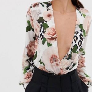 Floral plunge bodysuit